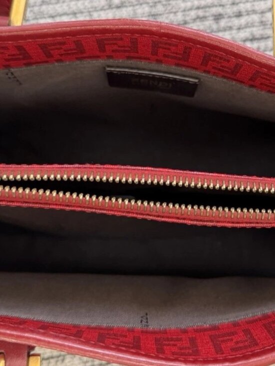 Very Cute Fendi Monogram Tote/Handbag~ Red with Gold Hardware - Picture 12 of 16
